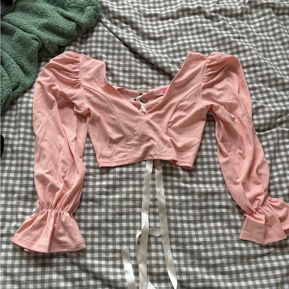 Sugar Thrillz Pink Ruffled Crop Blouse